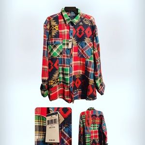 Polo Ralph Lauren Sothwestern Aztec Patchwork Button Up Shirt Flannel